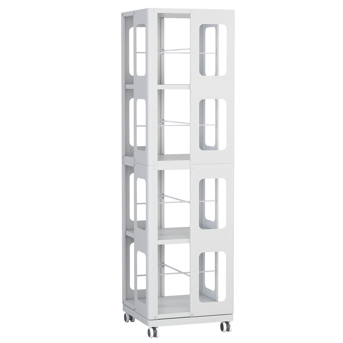 4-Tier All-Steel Rotating Bookshelf with 360° Wheels