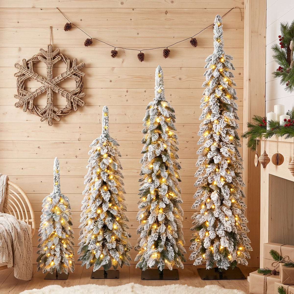4 Pack Pre-Flocked Christmas Trees