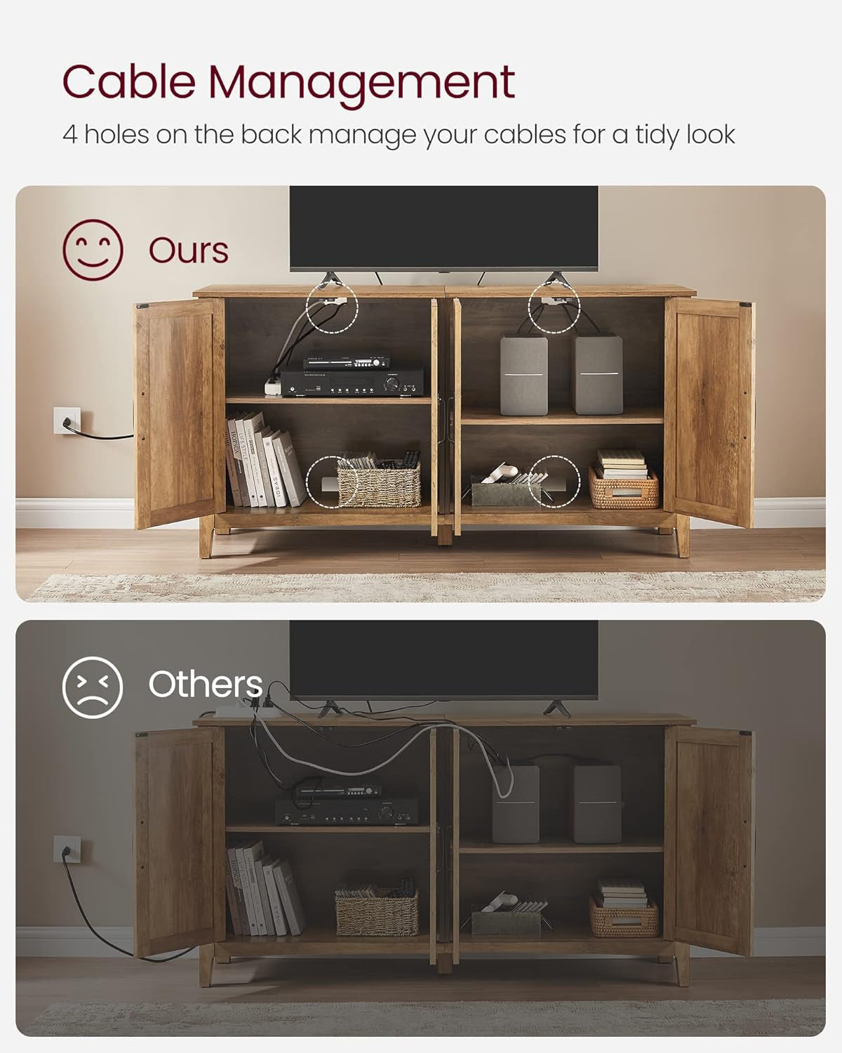 Rustic Walnut Buffet Cabinet With Adjustable Shelves