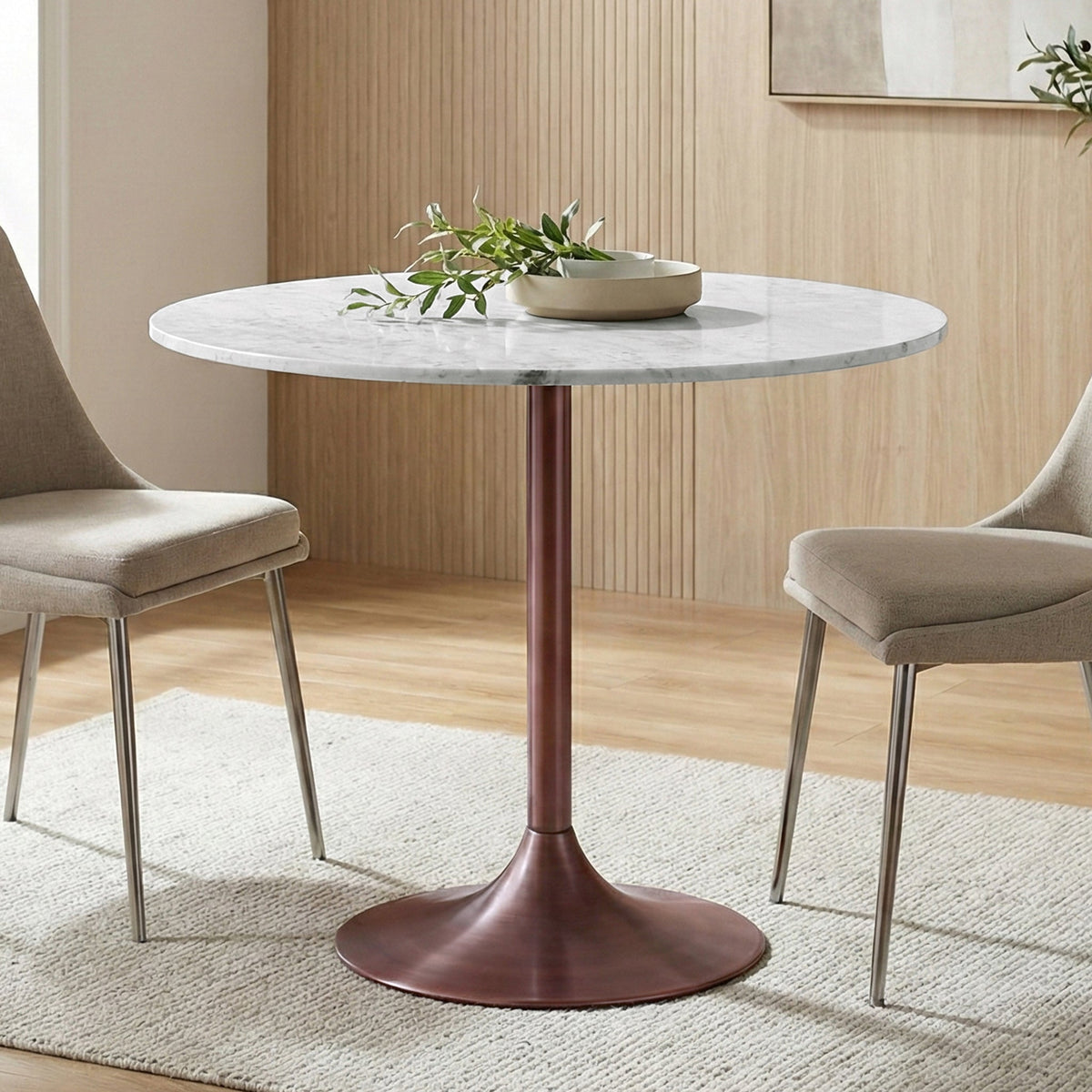 Osborne 36 Inch Wide Genuine Marble and Iron Contemporary Dining Table