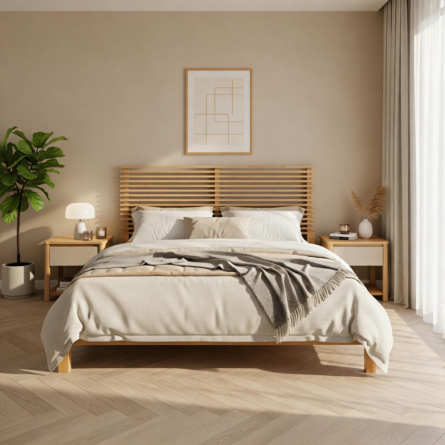 Premium Solid Wood Queen Size Platform Bed Frame