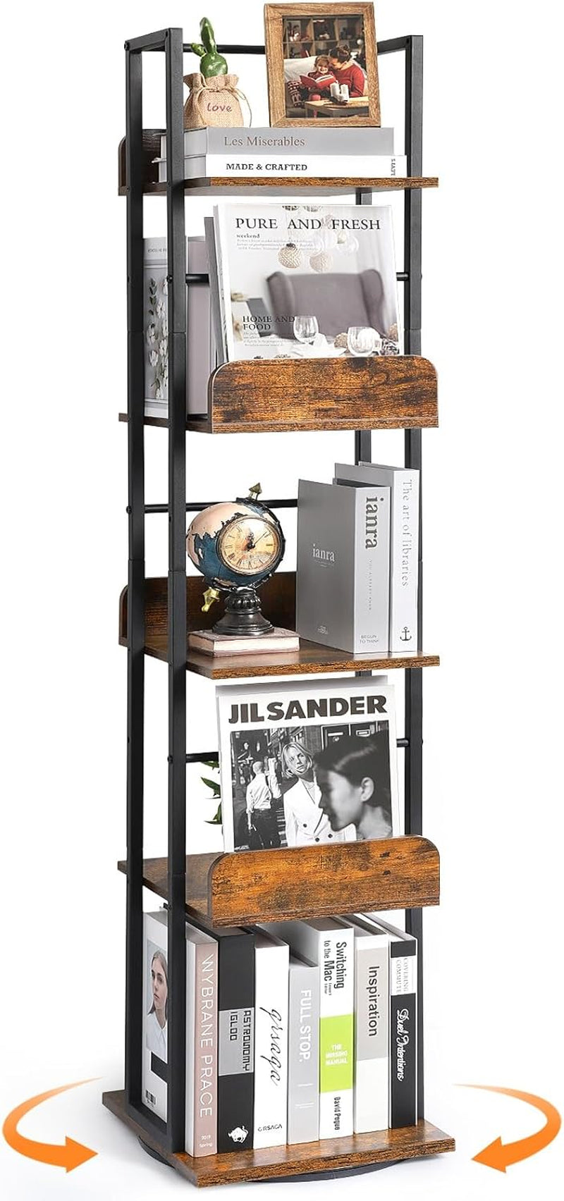 Black 5-Shelf 360 Degree Rotating Corner Bookshelf Tower