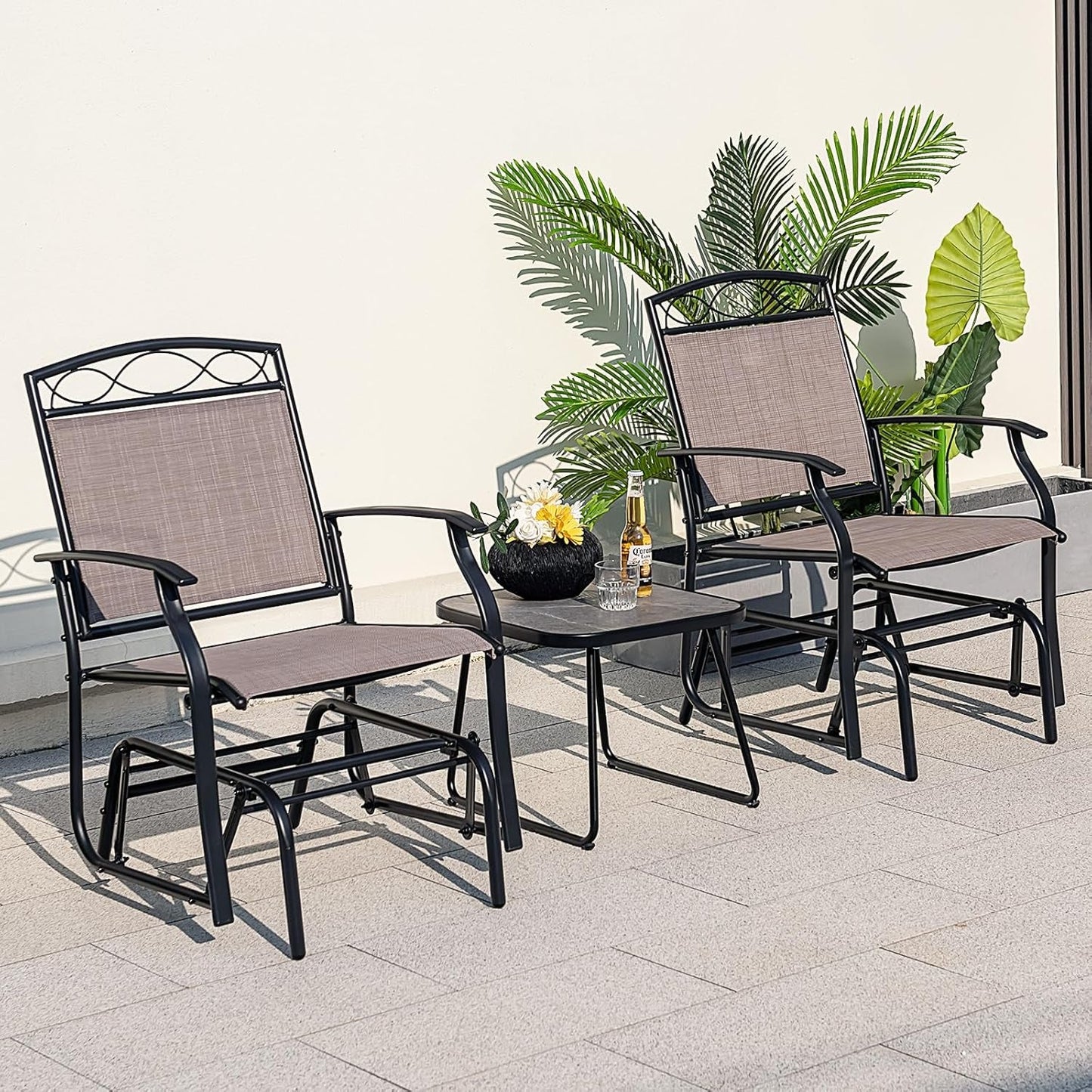 4 Piece Patio Glider Set With Gliding Loveseat Glass Table