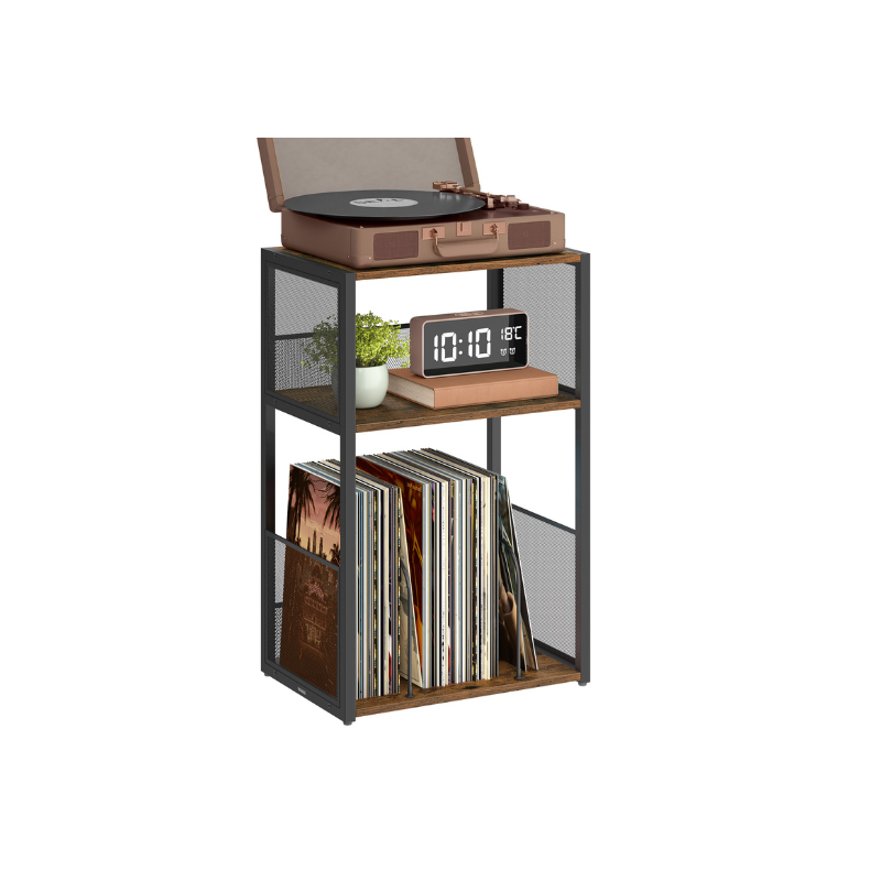3-Tier Side Table, Vinyl Record Storage up to 100 Albums