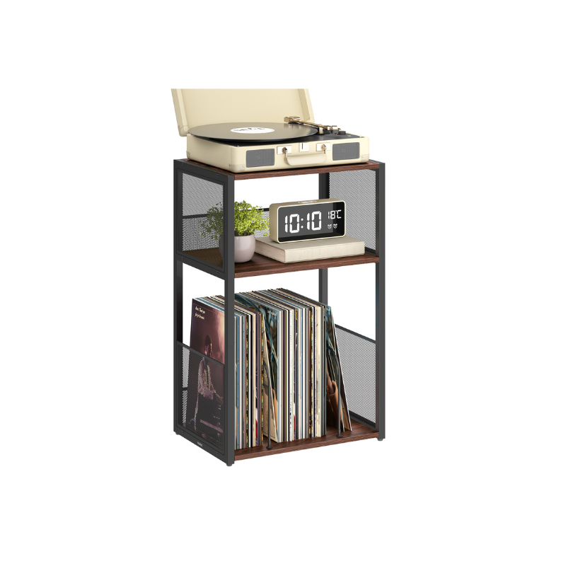 3-Tier Side Table, Vinyl Record Storage up to 100 Albums