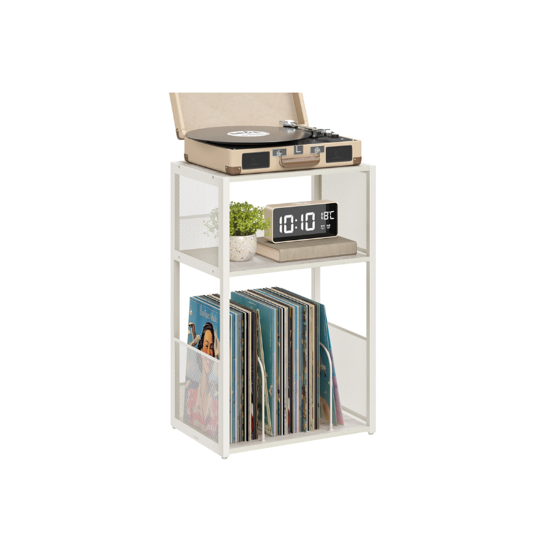 3-Tier Side Table, Vinyl Record Storage up to 100 Albums