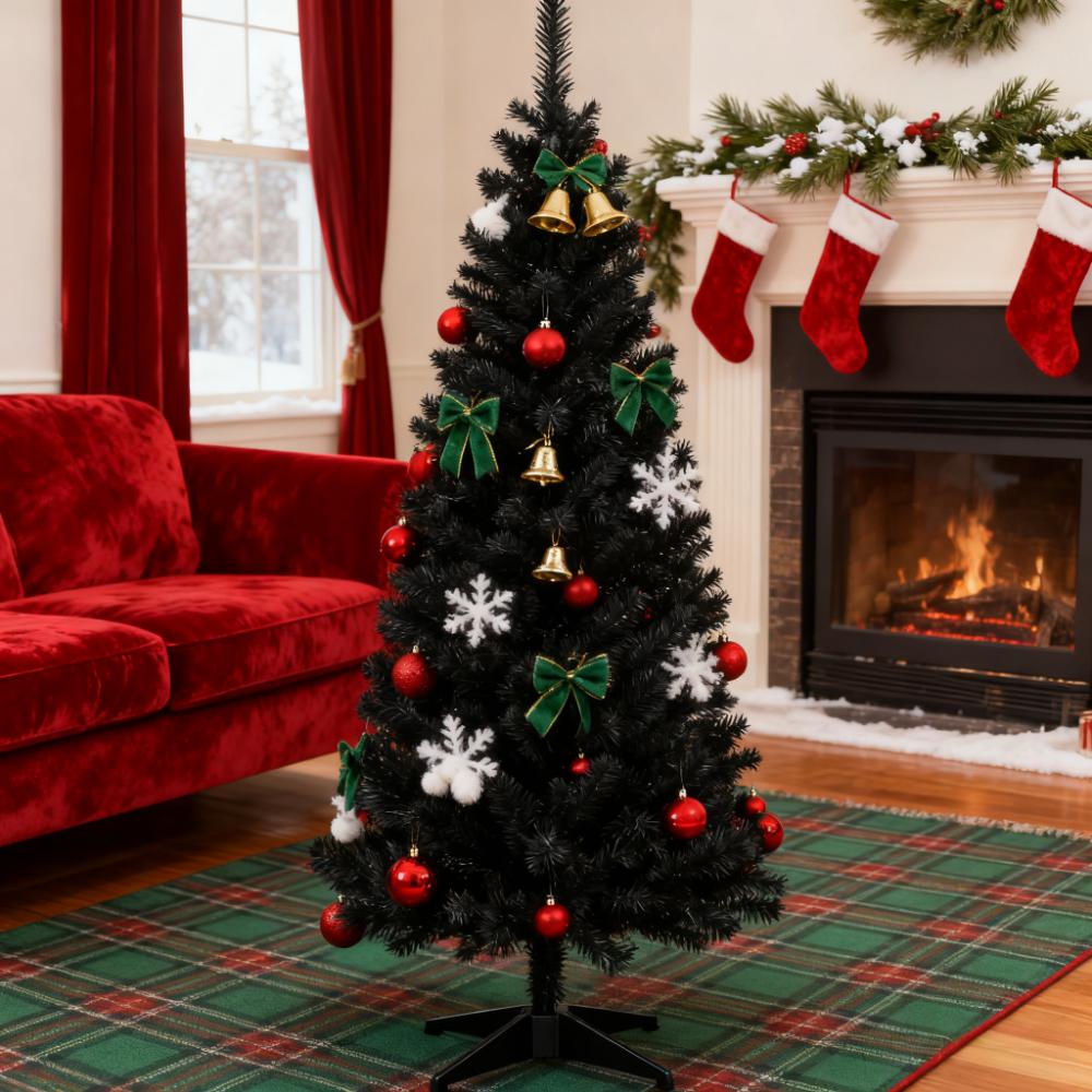 Slim Xmas Tree with Plastic Stand, 5' Artificial Pencil Christmas Tree