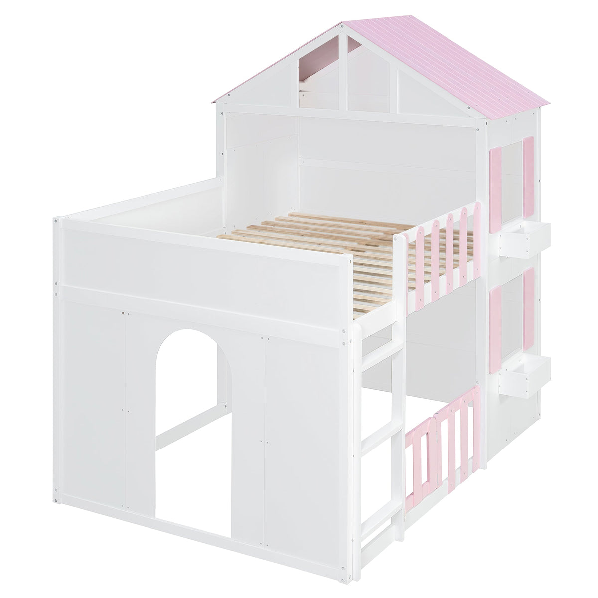 Full Over Full House Bunk Bed Space-Saving Bedroom Furniture