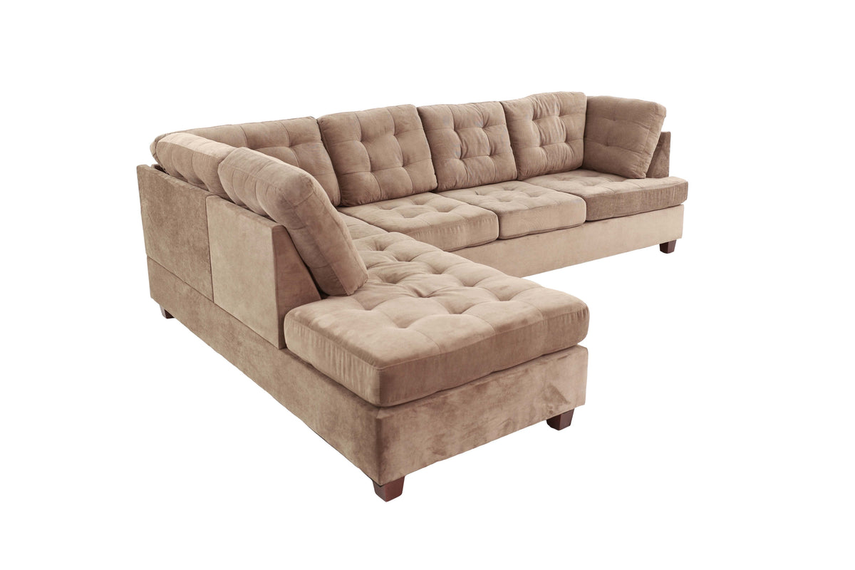 Living Room Sectional Waffle Suede Truffle Color Sectional Sofa