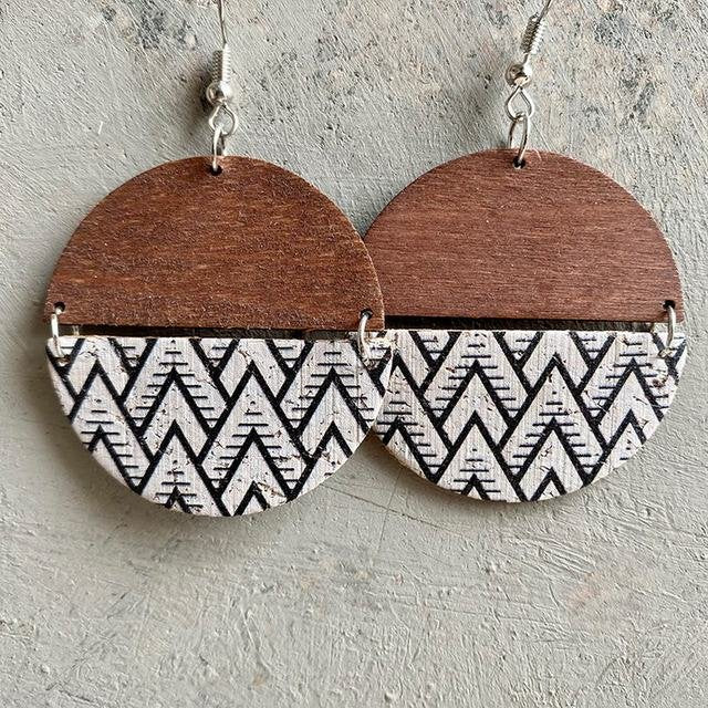 Beautiful Black and White Wood Mountain Earrings