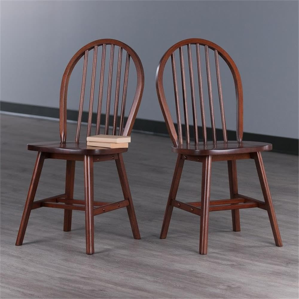 Windsor 2 Piece Solid Wood Dining Chair Set Walnut Finish
