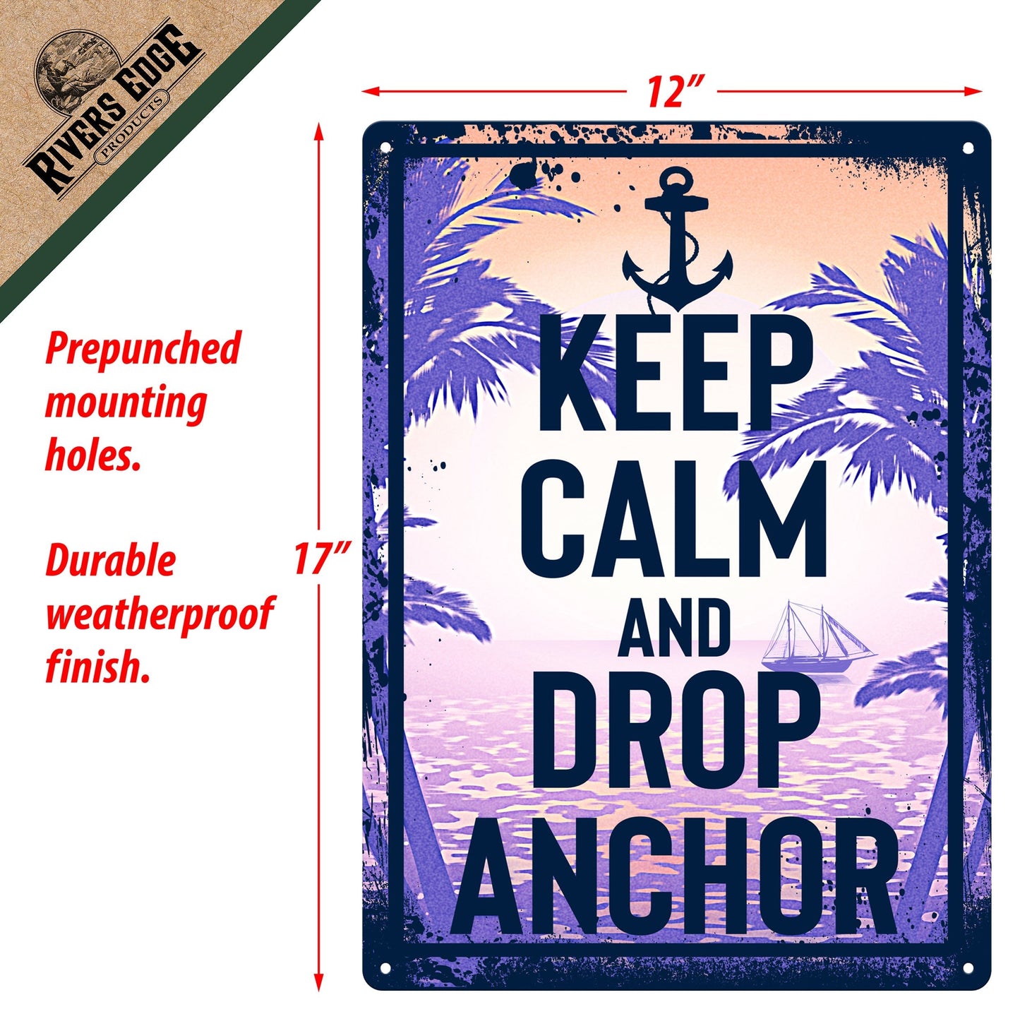Tin Sign 12in x 17in-Keep Calm and Drop Anchor