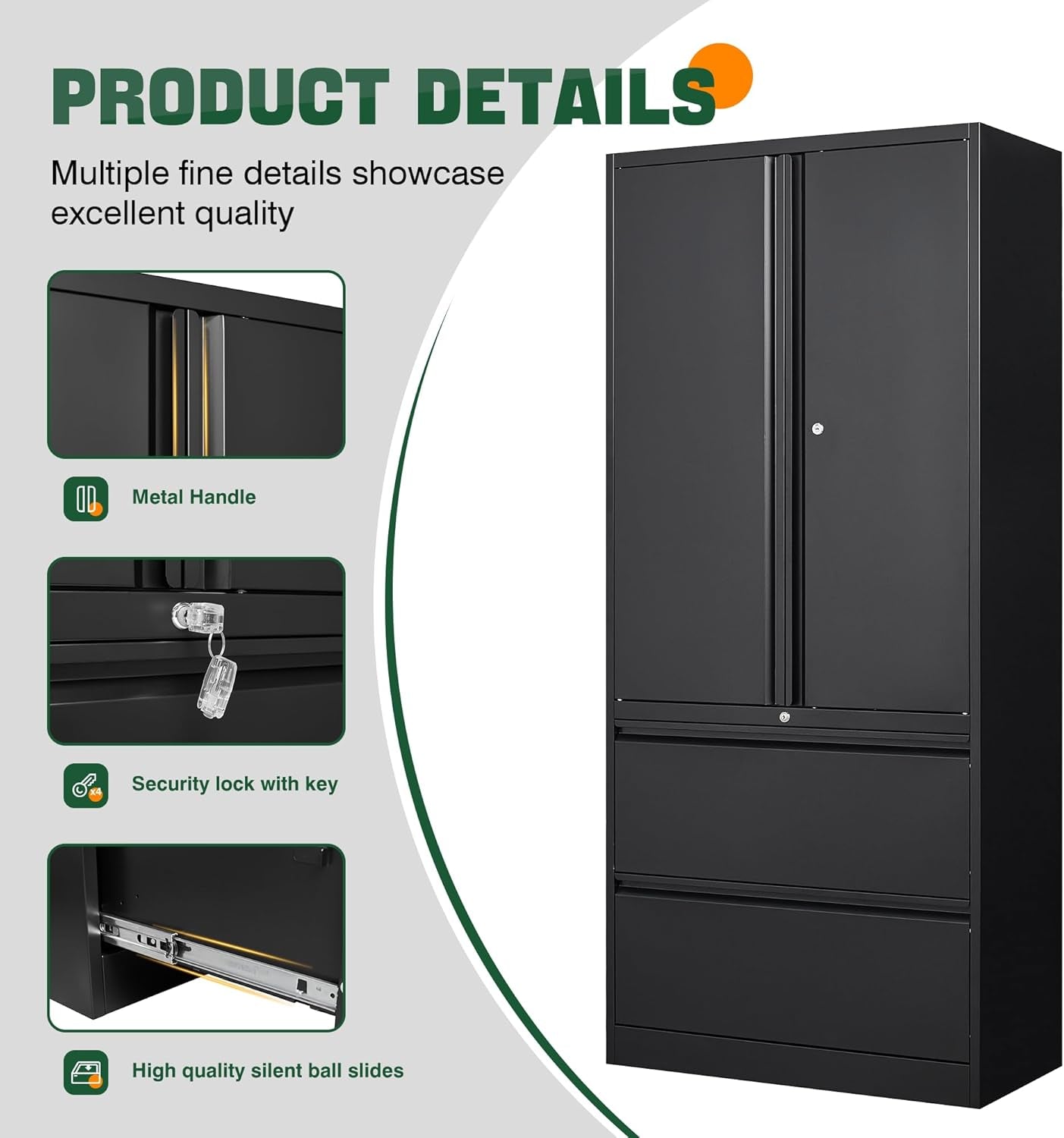 Locking Metal File Cabinet With Adjustable Shelves Black