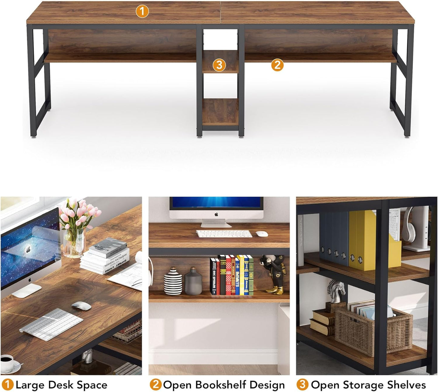 78.7" Double Desk for Two Persons with Bookshelves