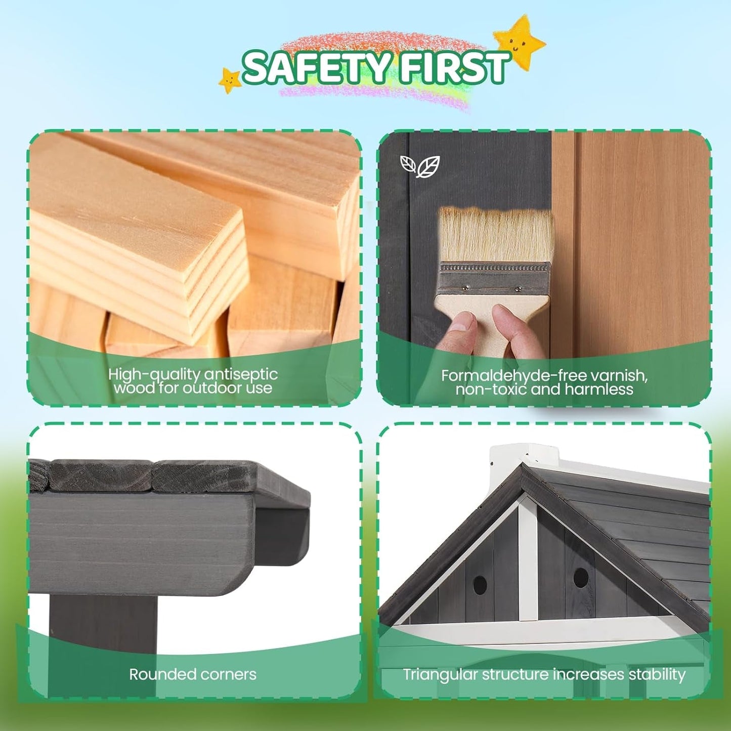 Wooden Outdoor Playhouse Gray White Integrated Sink