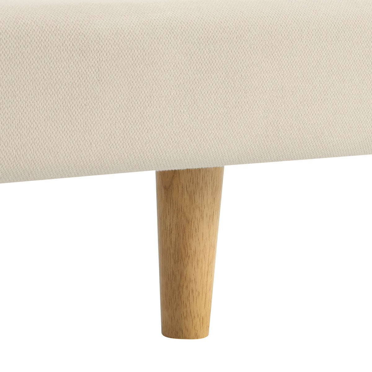 Beige Chunky Headboard Bed Frame, Solid Rubberwood Legs, Cal-King