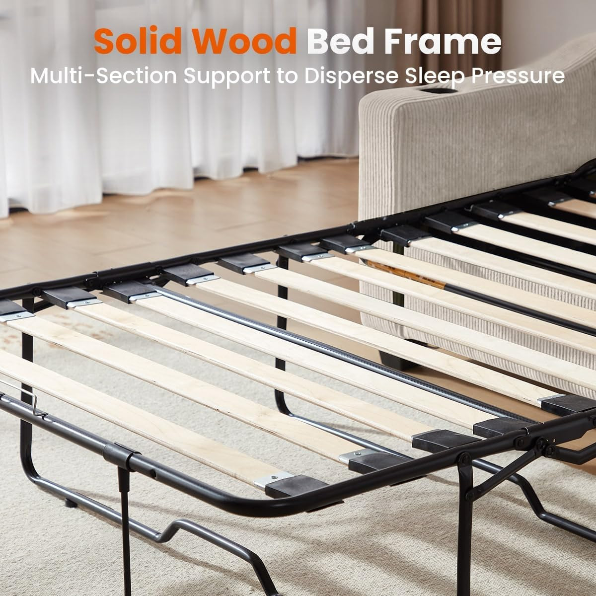 Full Size Corduroy Transformable Sofa Bed USBChargingPort