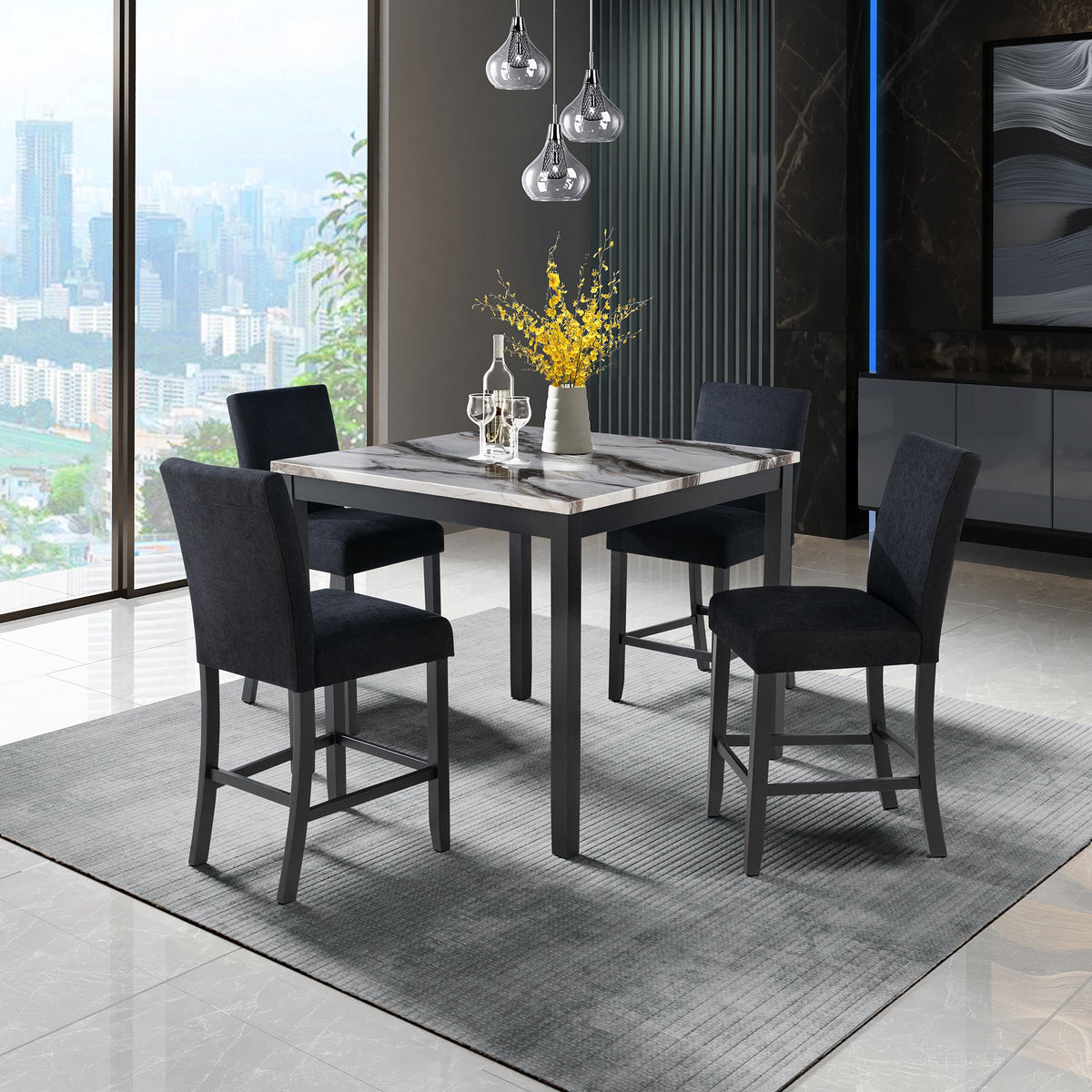 Leoncia Bar Table and 4 Bar Stools