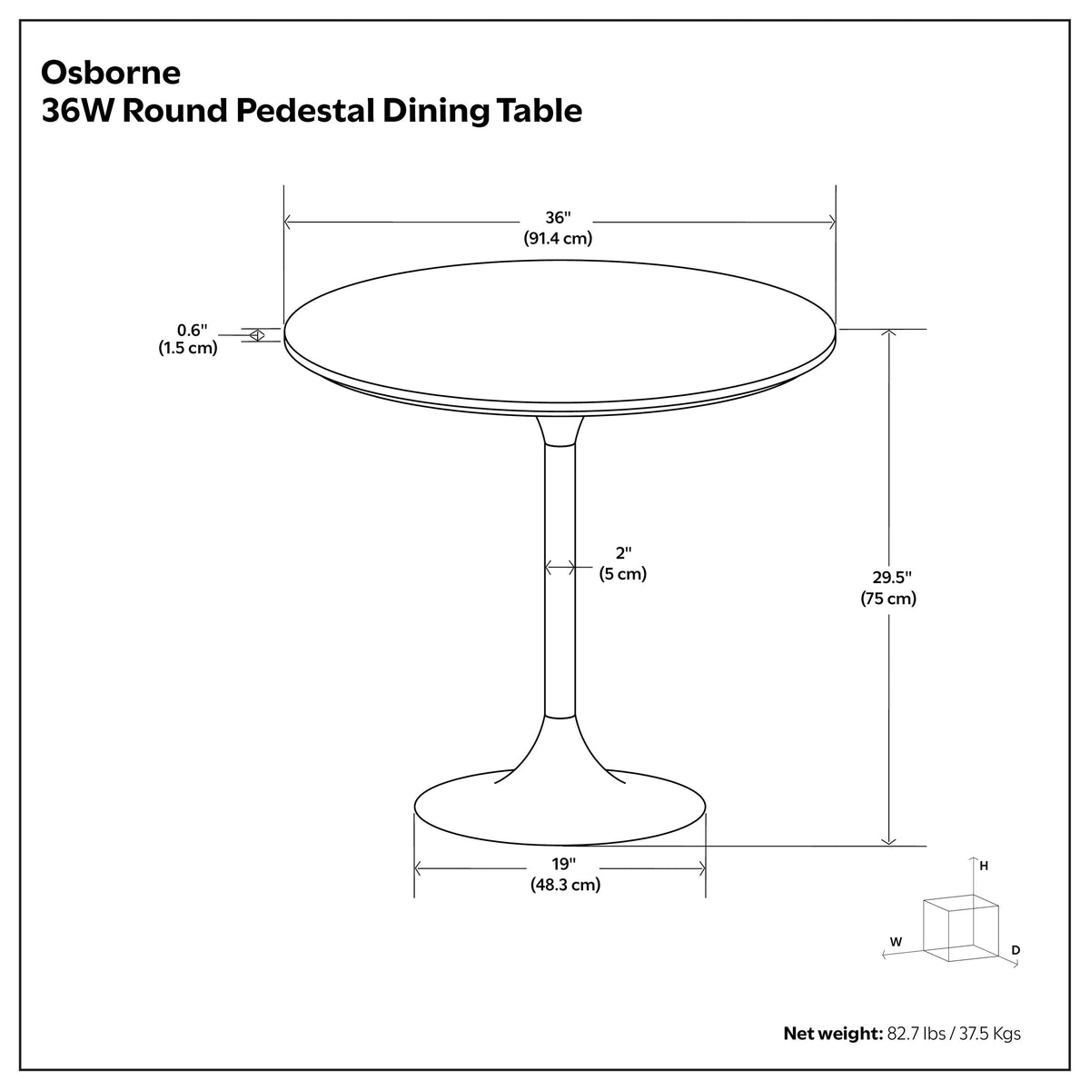 Osborne 36 Inch Wide Genuine Marble and Iron Contemporary Dining Table
