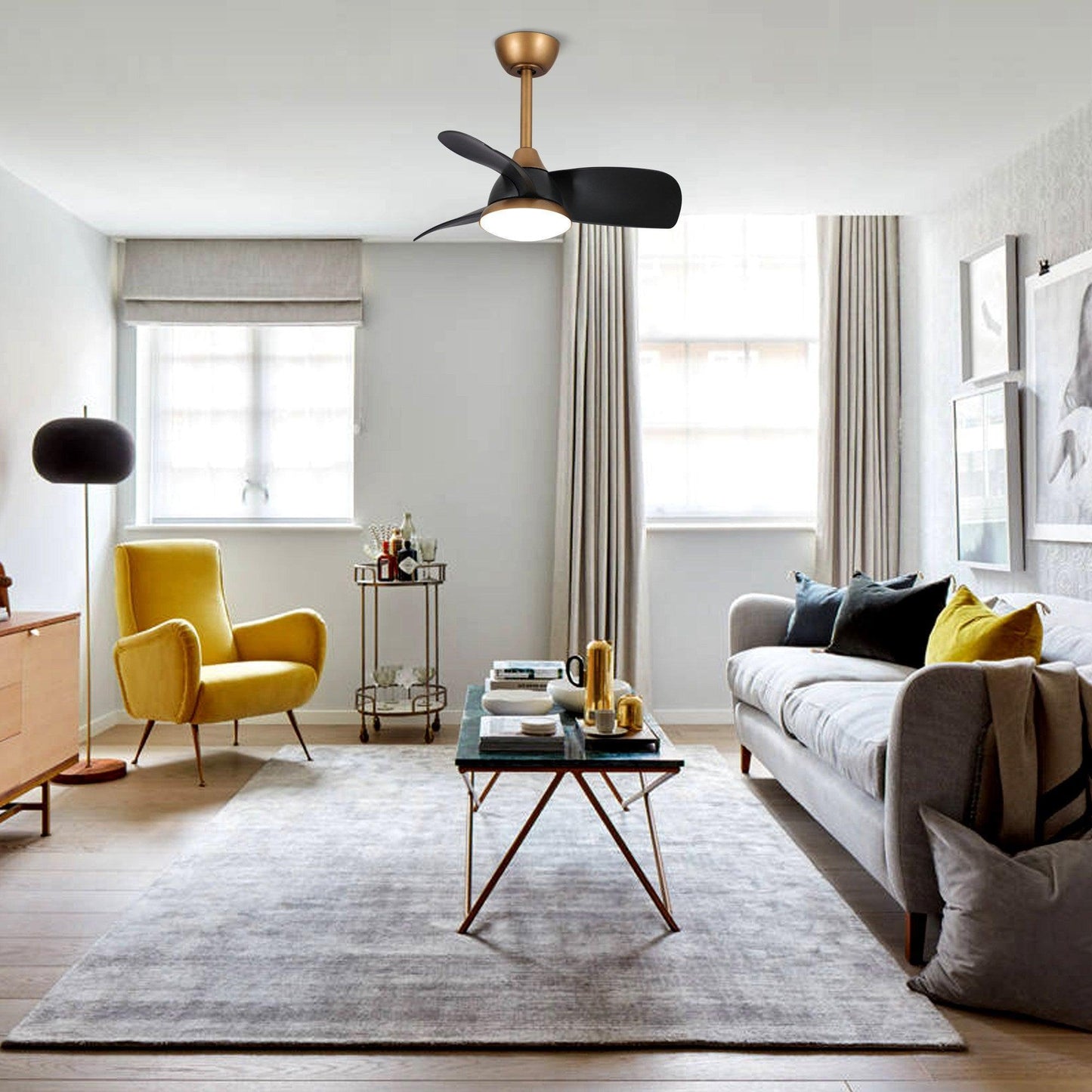 28" Modern DC Motor Downrod Mount Reversible Ceiling Fan with LED Lighting and Remote Control