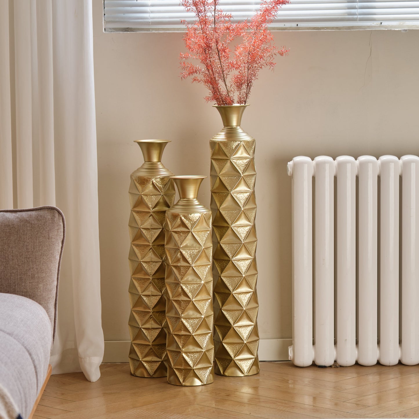 Semi-Handmade Metal Floor Vase Set of 3