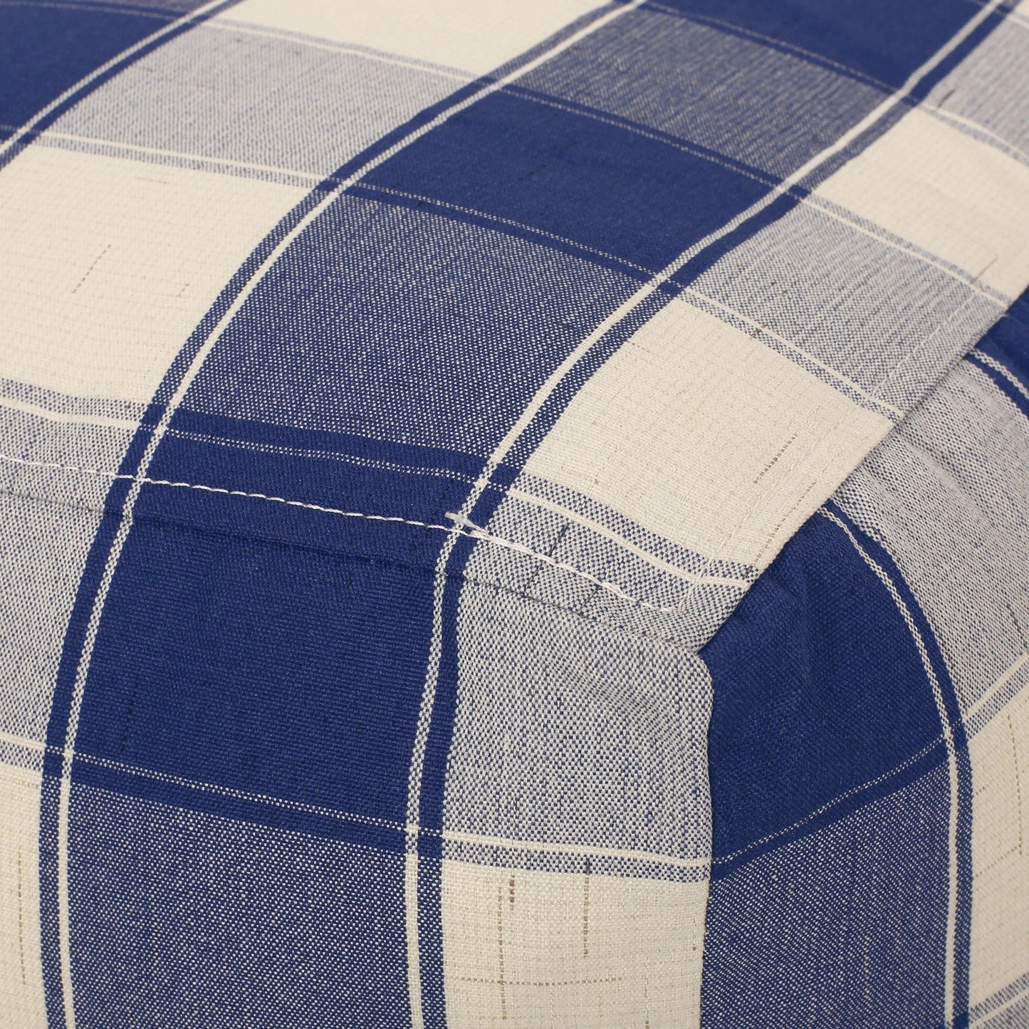 Connor Checkered Square Pouf Ottoman and Floor Cushion Ivory Navy