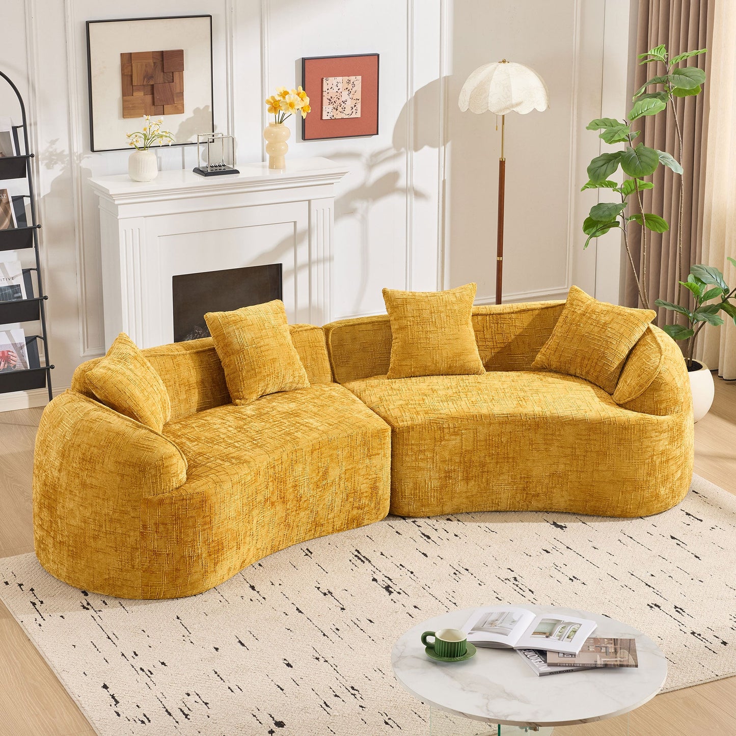 Yellow Curved Compressed Sofa - Creative Nordic-Style Design