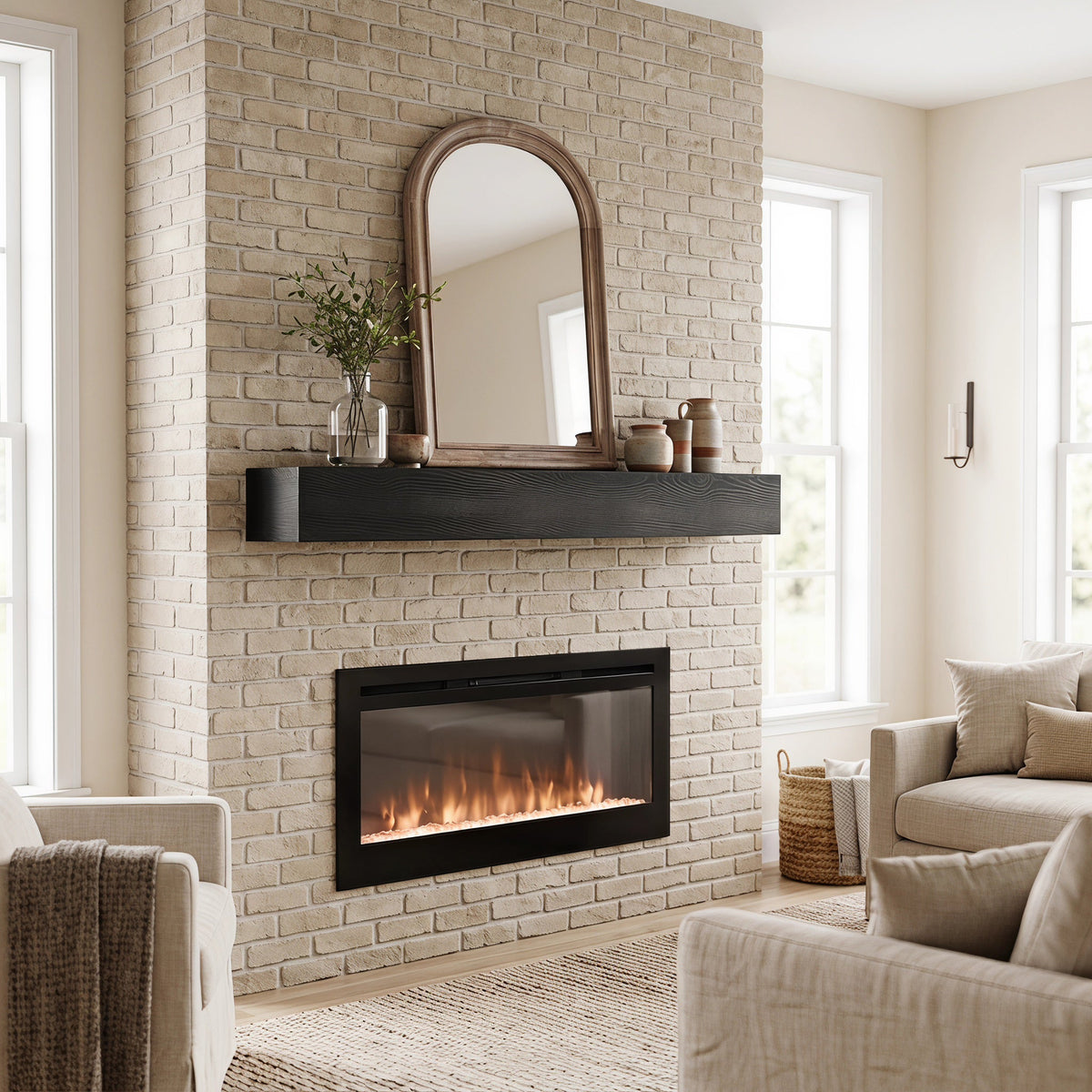 60'' Fireplace Mantel Pine Wood Wall-Mounted Shelf