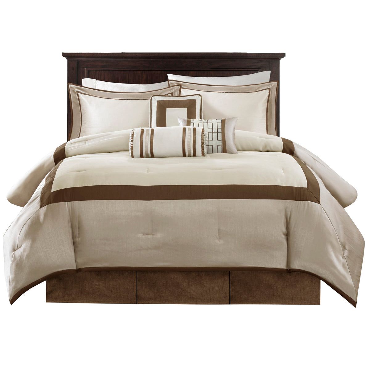 7 Piece Comforter Set Taupe/Brown Queen