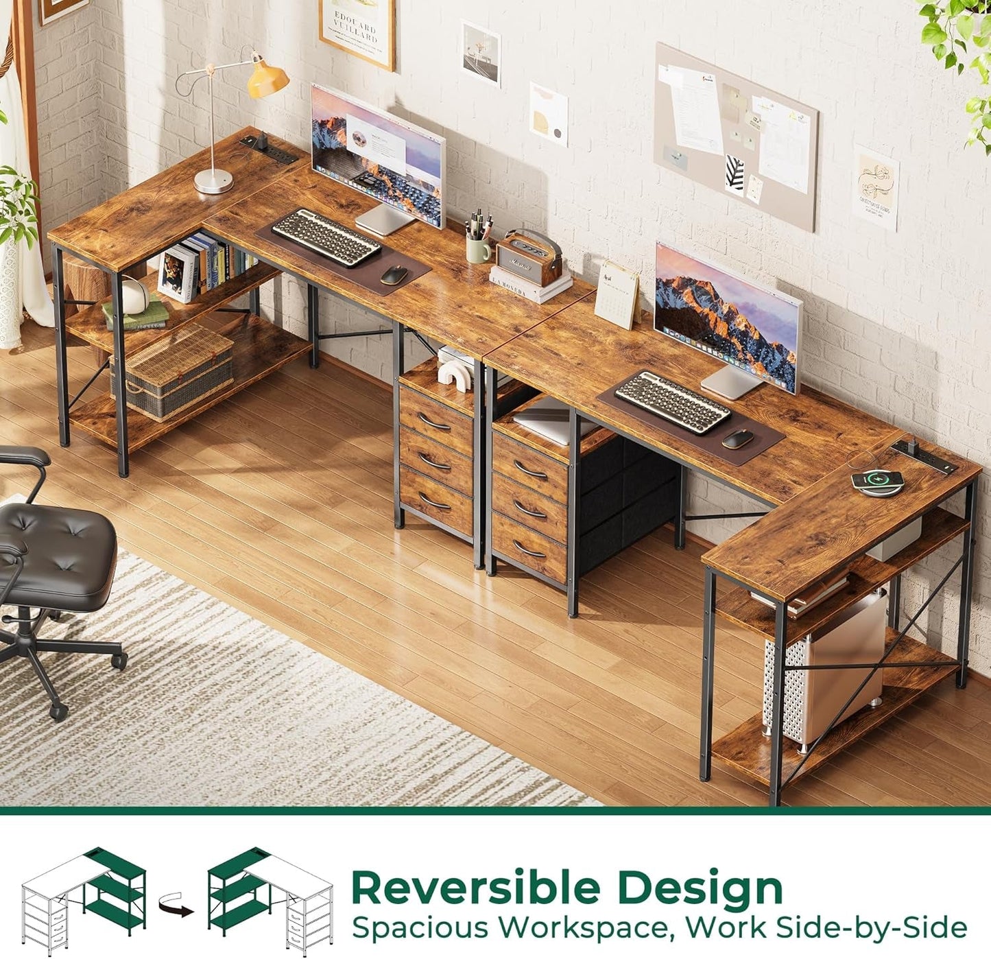 L Shaped Desk 47 Inch With Power Outlets For Home Office