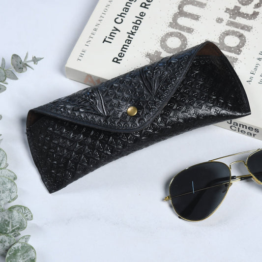 Black Textured Leather Sunglasses Cover