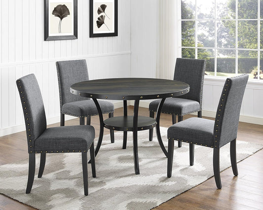 Gray Fabric Dining Chairs With Nailhead Trim Set Of 2