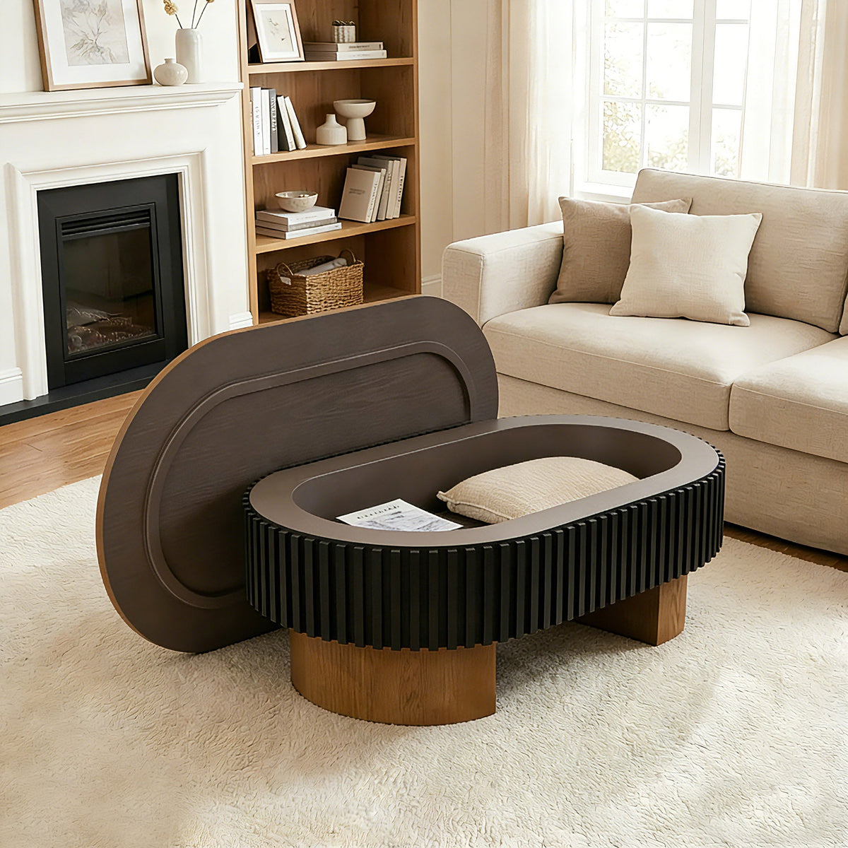 43.7" Oval Coffee Table With Hidden Storage