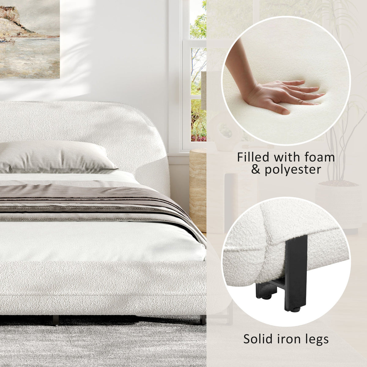 California King Size Bed Frame with Boucle Fabric