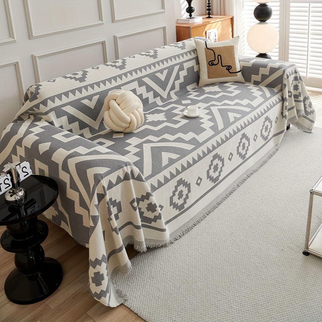 Boho-Chic All-Season Sofa Cover | Light Gray & Pet Proof Couch Cover