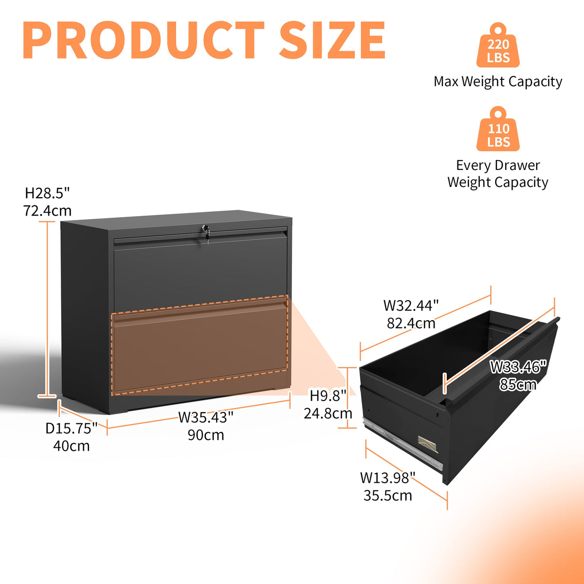 2 Drawer Lateral File Cabinet with Lock