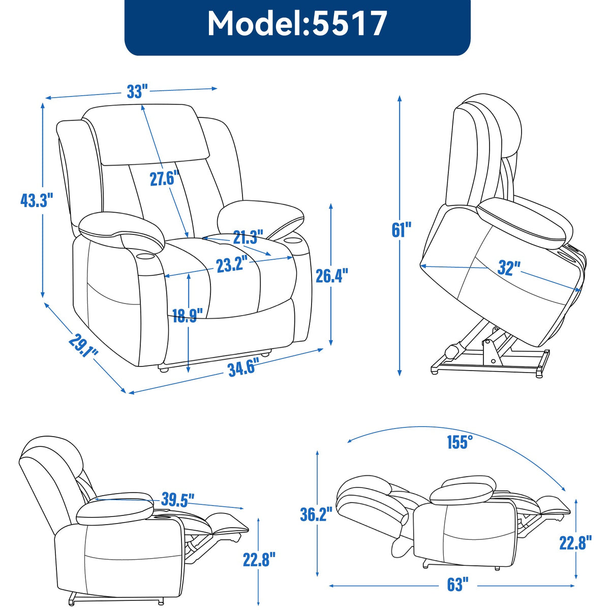 Up to 350 LBS Chenille Power Lift Recliner Chair