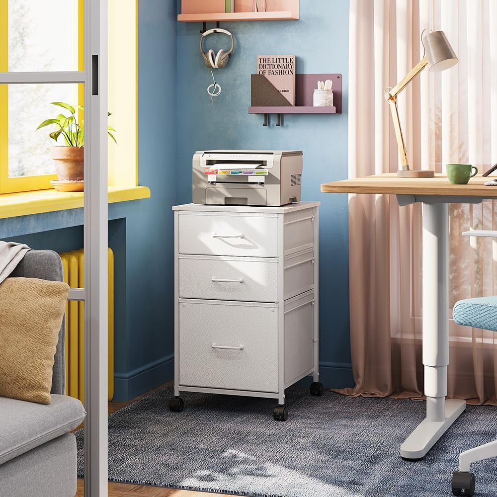 Mobile File Cabinet With 3 Drawers Rolling In White