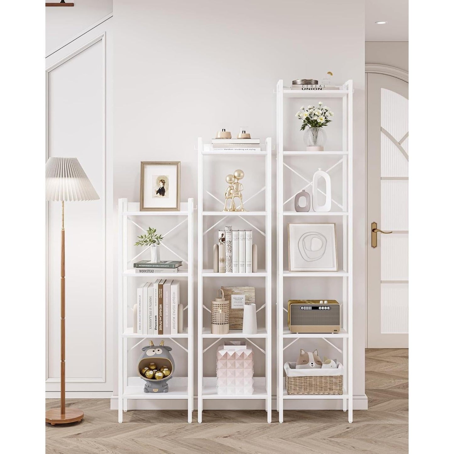 6 Tier White Industrial Bookshelf For Home Office Living Room