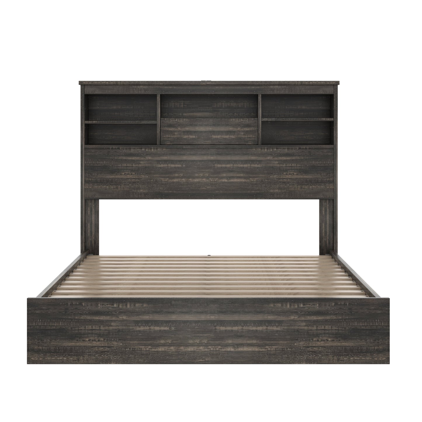 4PCS Bedroom Sets, Wooden Queen Size Bed Frame with Storage Headboard and Charging Station, 2 Nightstands with 2 Drawers, 1 Dresser with 5 Drawers, Antique Gray