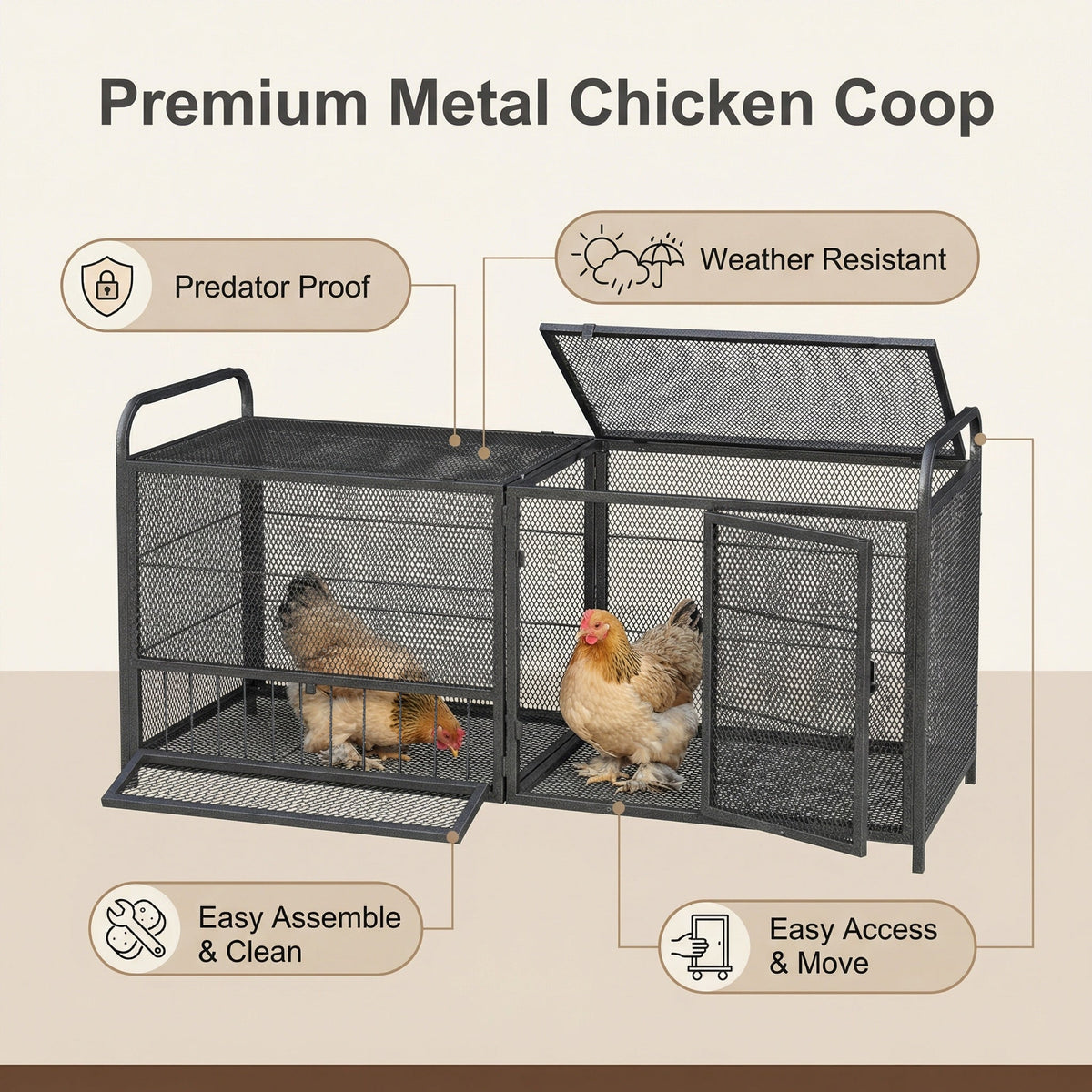 63" Chicken Cage Metal Poultry Breeding Coop