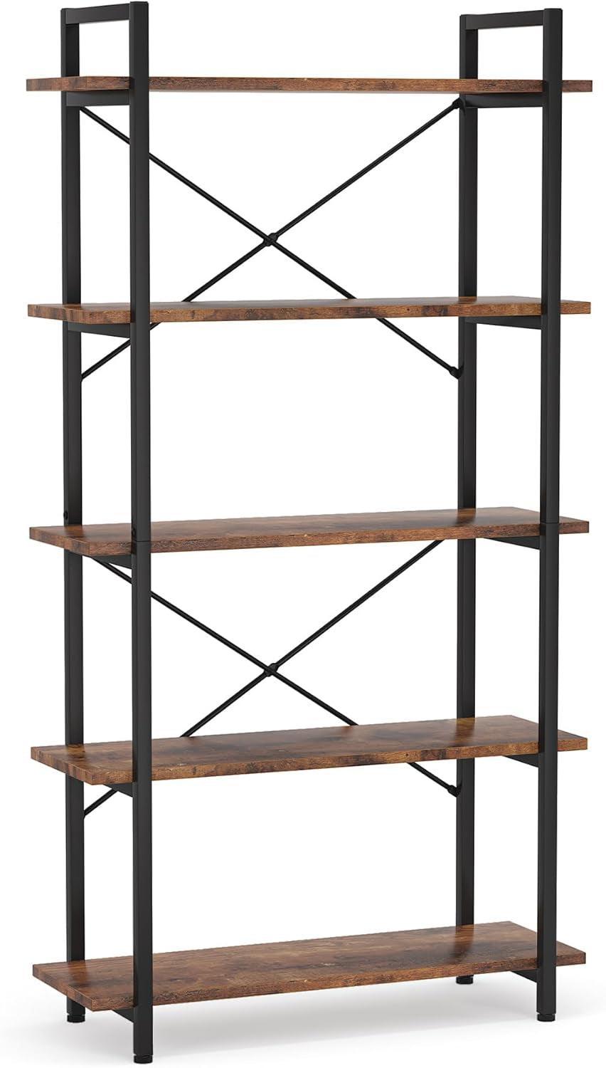 Industrial Rustic 5 Tier Etagere Bookshelf With Metal Frame