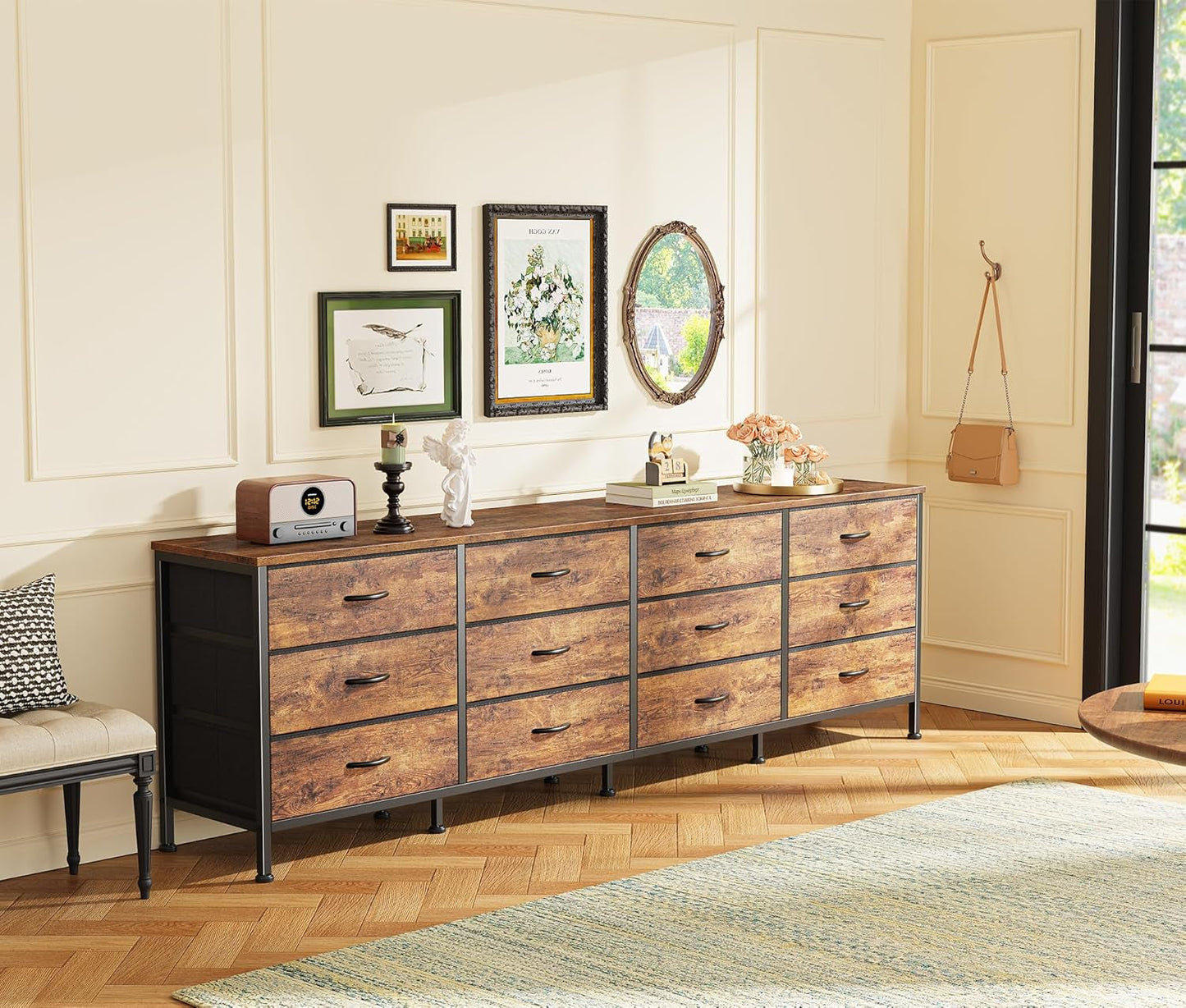 70 Inch Rustic Brown Dresser Entertainment Center TV Stand