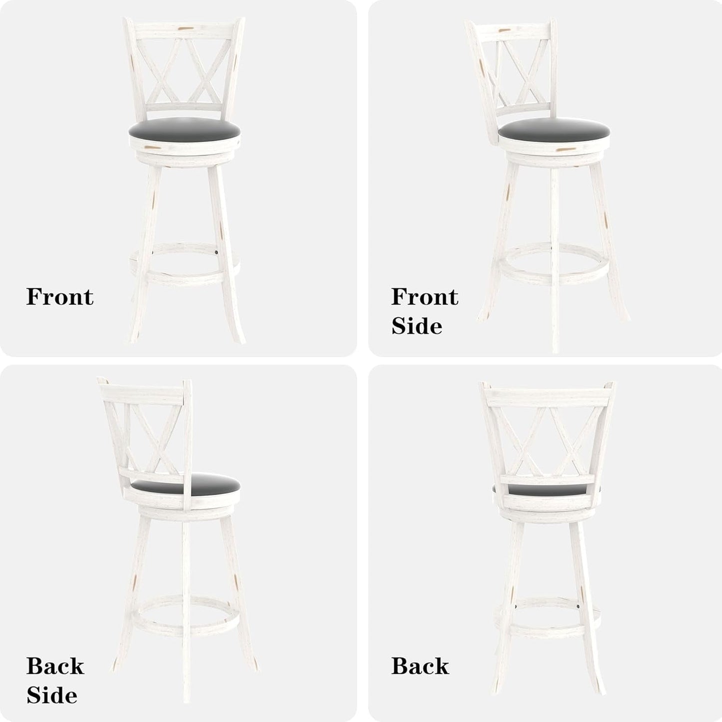 29 Inch Bar Height Swivel Stool Antique White Set Of 2 With Upholstered Seat And Comfortable Padding