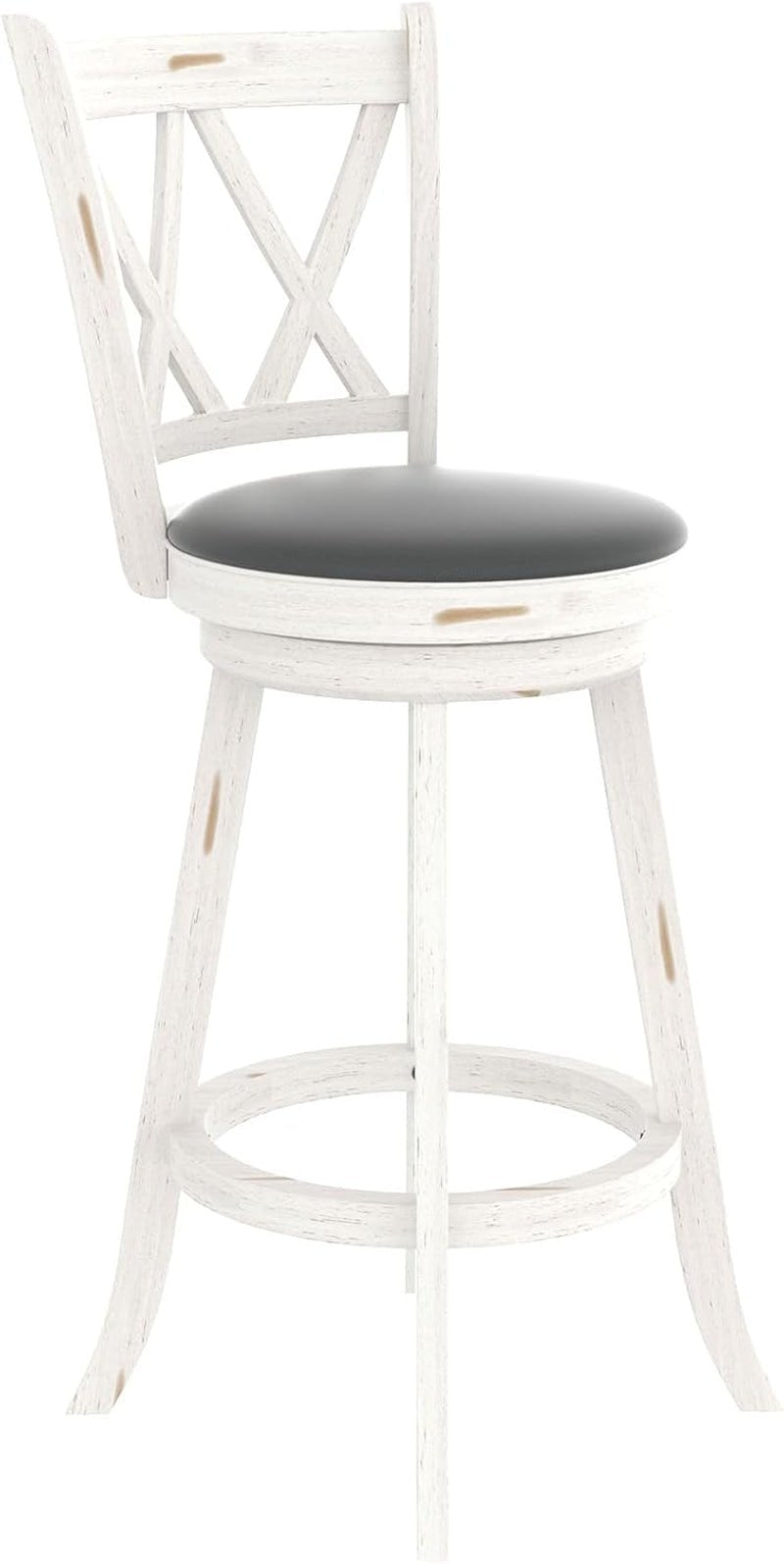 29 Inch Bar Height Swivel Stool Antique White Set Of 2 With Upholstered Seat And Comfortable Padding