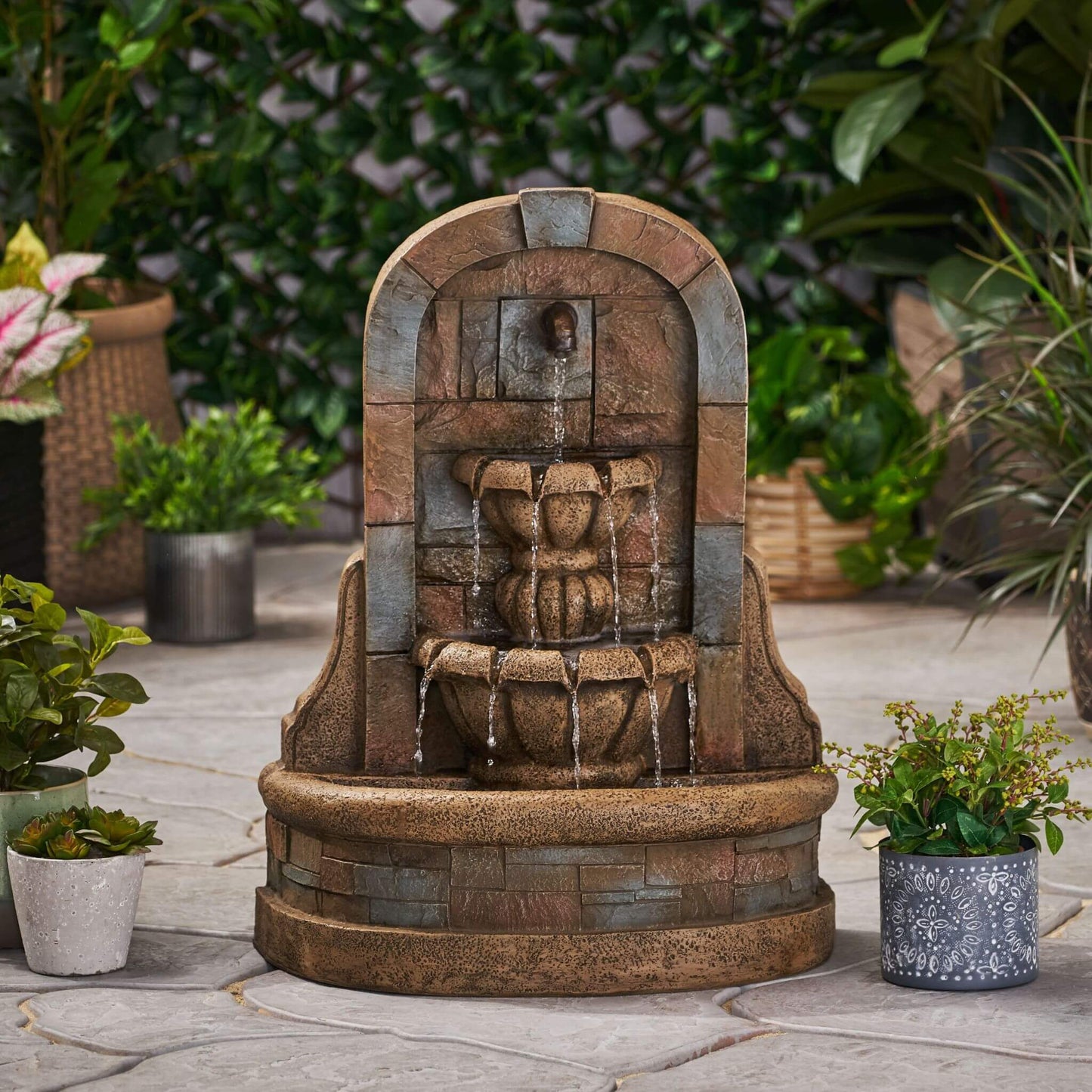 29" Tall Outdoor Weather-Resistant Faux Stone Floor Fountain (SAK63421)
