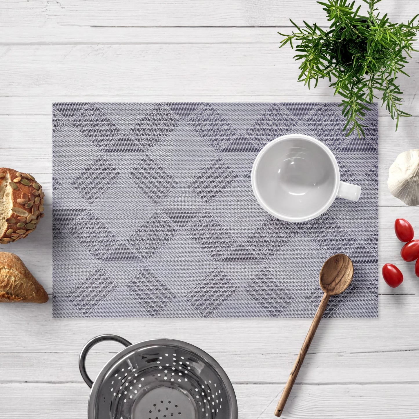 PVC Placemats – Non Slip Table Protectors for Dining Table, Gray & Silver