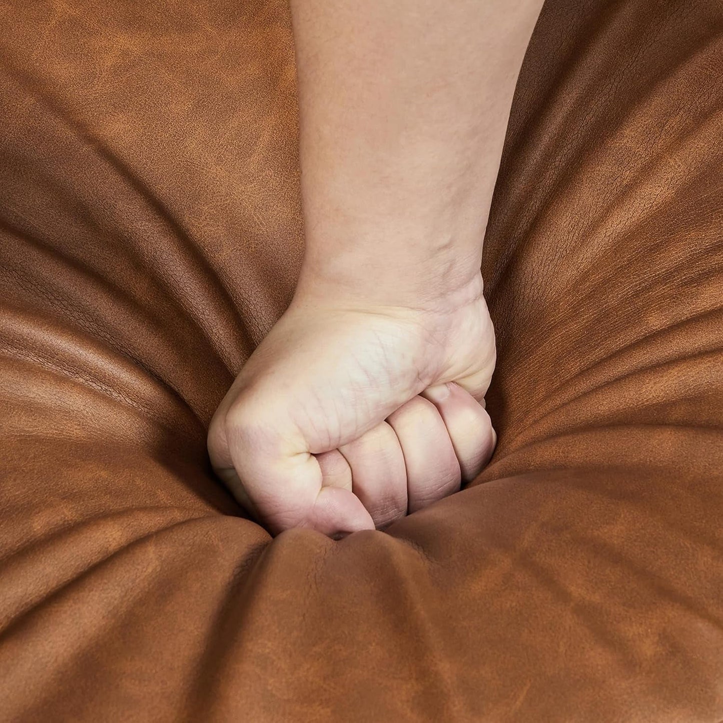 Brown PU Leather Midcentury Upholstered Ergonomic Armchair