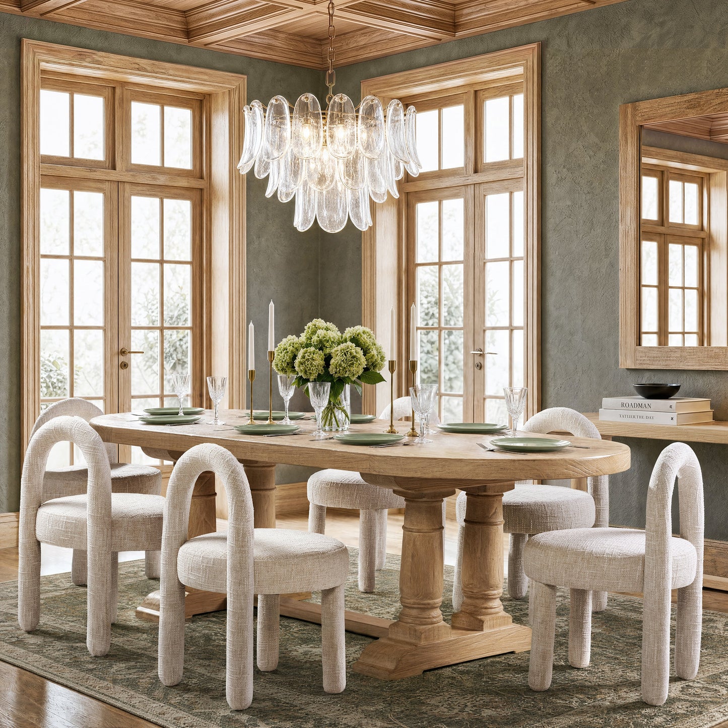 Penny Round Arched Fully Upholstered Dining Side Chair, Set of 2, Travertine
