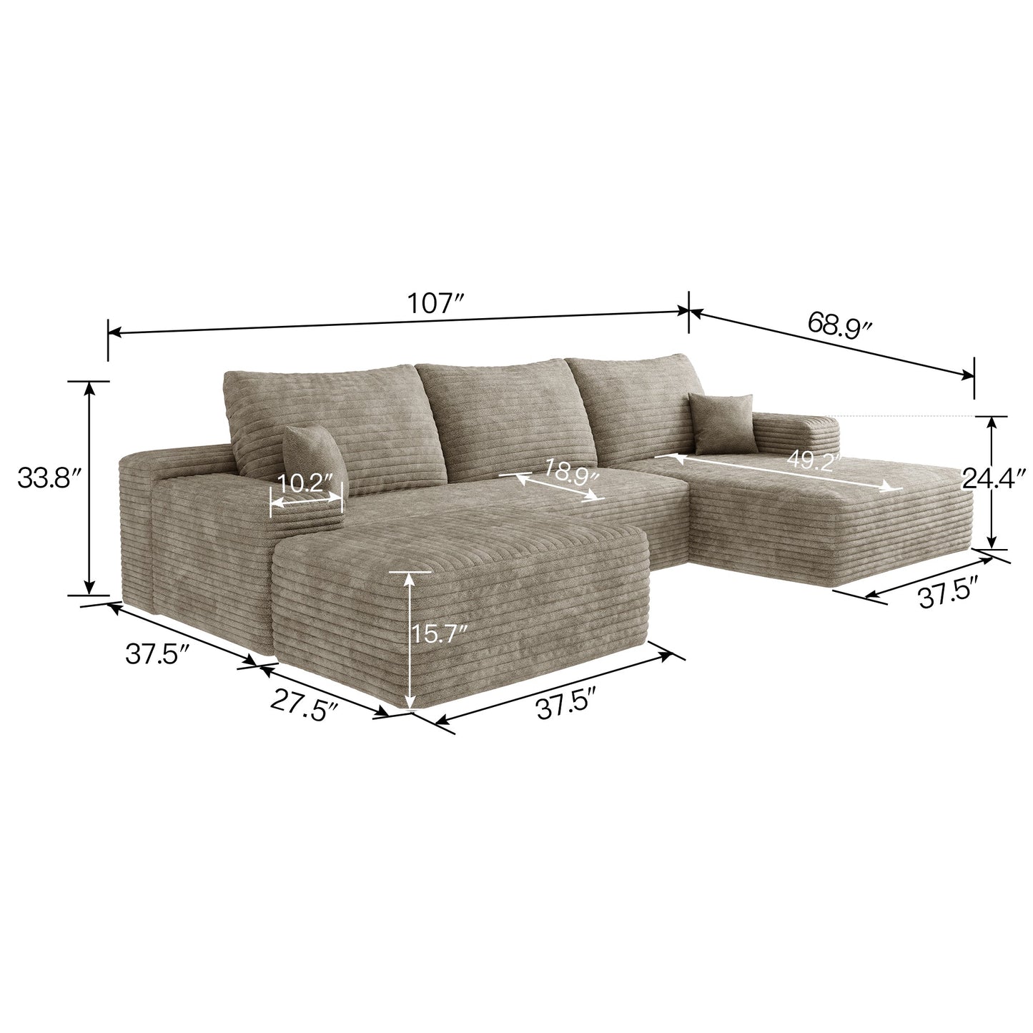 107" Cloud Sectional Sofa with Ottoman